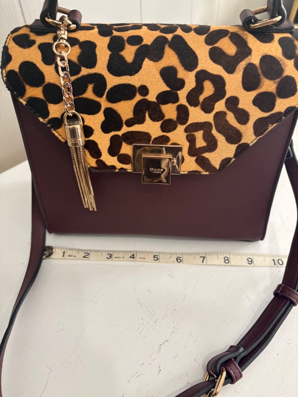 Dune London Leopard Flap Satchel Handbag - Brown & Tan - Picture 4 of 10
